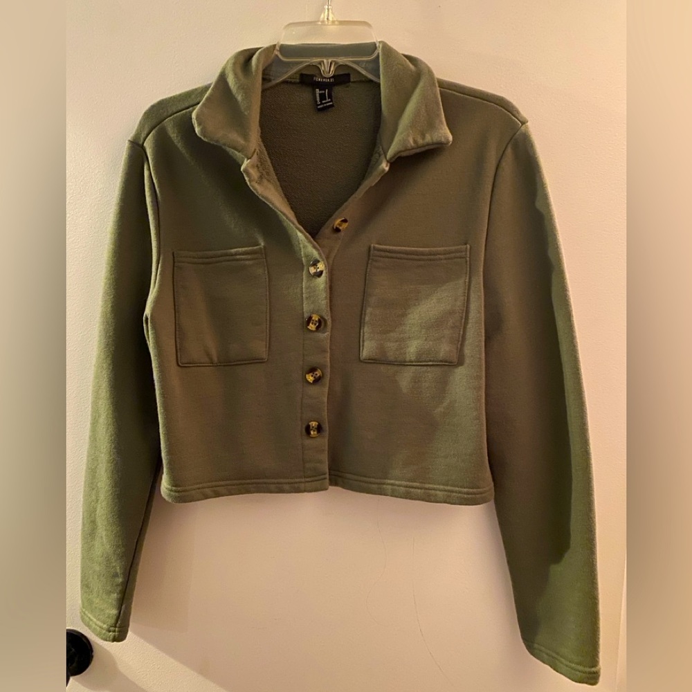 Olive Green Cropped Shacket